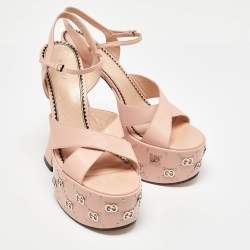Pre Owned Gucci Pink Leather GG Stud Malaga Platform Sandals Size 39.5