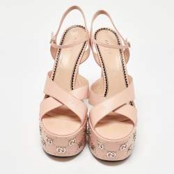 Pre Owned Gucci Pink Leather GG Stud Malaga Platform Sandals Size 39.5