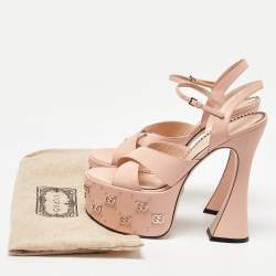 Pre Owned Gucci Pink Leather GG Stud Malaga Platform Sandals Size 39.5