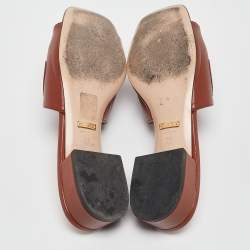 Pre Owned Gucci Brown Leather Zumi Slide Sandals Size 36