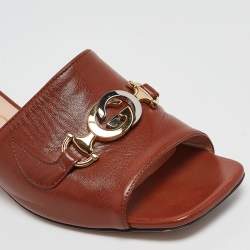 Pre Owned Gucci Brown Leather Zumi Slide Sandals Size 36