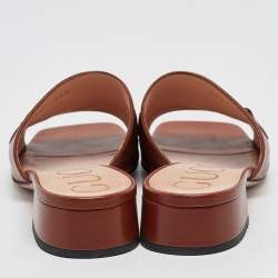 Pre Owned Gucci Brown Leather Zumi Slide Sandals Size 36