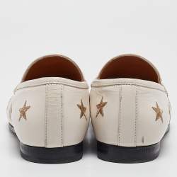 Gucci White Bee & Star Embroidered Leather Jordaan Loafers Size 38