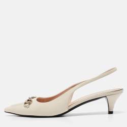 مملوكة مسبقًا Gucci Cream Leather Horsebit Slingback Pumps Size 40