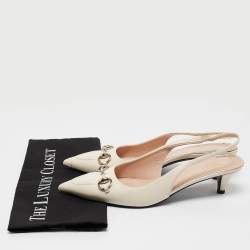 مملوكة مسبقًا Gucci Cream Leather Horsebit Slingback Pumps Size 40