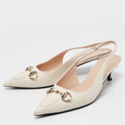 مملوكة مسبقًا Gucci Cream Leather Horsebit Slingback Pumps Size 40