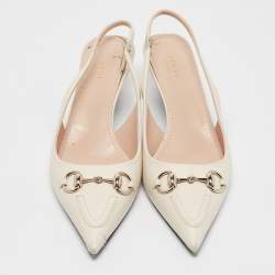 مملوكة مسبقًا Gucci Cream Leather Horsebit Slingback Pumps Size 40