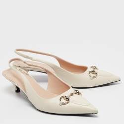 مملوكة مسبقًا Gucci Cream Leather Horsebit Slingback Pumps Size 40