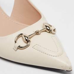 مملوكة مسبقًا Gucci Cream Leather Horsebit Slingback Pumps Size 40