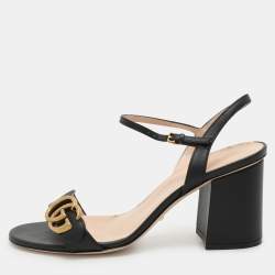 مملوكة مسبقًا Gucci Black Leather GG Marmont Ankle Strap Sandals 38