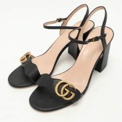 مملوكة مسبقًا Gucci Black Leather GG Marmont Ankle Strap Sandals 38