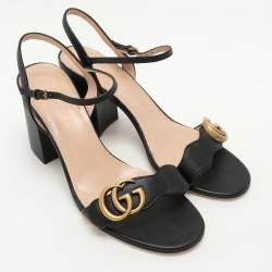 مملوكة مسبقًا Gucci Black Leather GG Marmont Ankle Strap Sandals 38