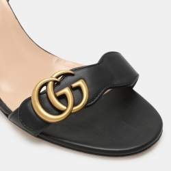 مملوكة مسبقًا Gucci Black Leather GG Marmont Ankle Strap Sandals 38