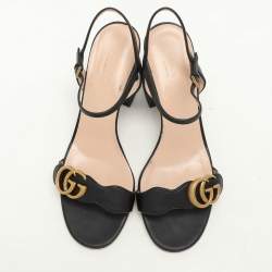 مملوكة مسبقًا Gucci Black Leather GG Marmont Ankle Strap Sandals 38