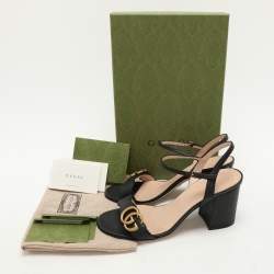 مملوكة مسبقًا Gucci Black Leather GG Marmont Ankle Strap Sandals 38