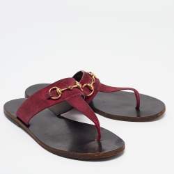 Gucci Pink Suede Horsebit Thong Flats Size 37