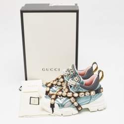 Gucci Tricolor Leather and Mesh Flashtrek Reflective Lace Up Sneakers 37.5