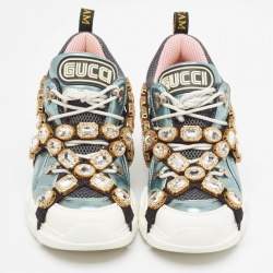 Gucci Tricolor Leather and Mesh Flashtrek Reflective Lace Up Sneakers 37.5