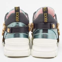 Gucci Tricolor Leather and Mesh Flashtrek Reflective Lace Up Sneakers 37.5