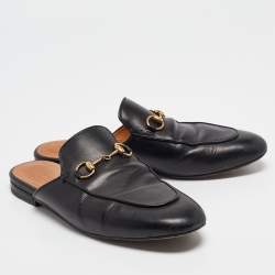Gucci Black Leather Princetown Flat Mules Size 37.5  
