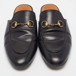 Gucci Black Leather Princetown Flat Mules Size 37.5  
