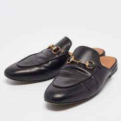 Gucci Black Leather Princetown Flat Mules Size 37.5  