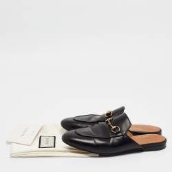 Gucci Black Leather Princetown Flat Mules Size 37.5  