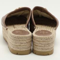 Pre Owned Gucci Beige Quilted Leather GG Marmont Platform Espadrille Flats Size 37.5