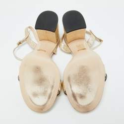Pre Owned Gucci Gold Crinkled Leather GG Marmont Ankle Strap Sandals Size 40