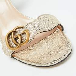 Pre Owned Gucci Gold Crinkled Leather GG Marmont Ankle Strap Sandals Size 40