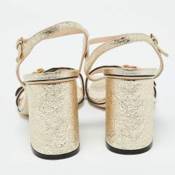 Pre Owned Gucci Gold Crinkled Leather GG Marmont Ankle Strap Sandals Size 40