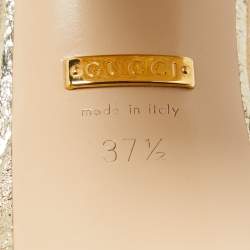 Pre Owned Gucci Gold Texture Leather GG Marmont Ankle Strap Sandals Size 37.5