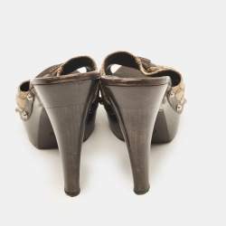 Pre Owned Gucci Brown/Beige GG Canvas Icon Bit Platform Slide Sandals Size 40.5