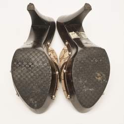 Pre Owned Gucci Brown/Beige GG Canvas Icon Bit Platform Slide Sandals Size 40.5