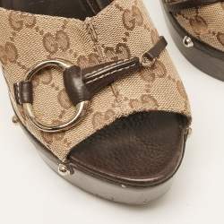 Pre Owned Gucci Brown/Beige GG Canvas Icon Bit Platform Slide Sandals Size 40.5