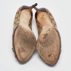 Pre Owned Gucci Beige Canvas Hollywood Peep Toe Pumps  Size 40.5