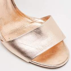 Pre Owned Gucci Metallic Rose Gold Leather Crystal Embellished GG Logo Ankle Strap Sandals Size 38