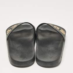 Gucci Black/Gold Coated Canvas and Leather Star Guccy Slides Size 38