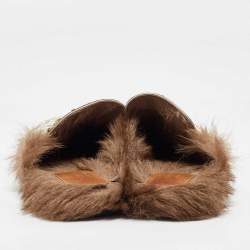 Gucci White/Grey Snakeskin Fur Horsebit Flat Mules Size 40