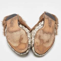 Gucci White/Grey Snakeskin Fur Horsebit Flat Mules Size 40