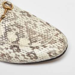 Gucci White/Grey Snakeskin Fur Horsebit Flat Mules Size 40