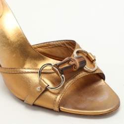 Gucci Gold Leather Horsebit Slide Sandals Size 38