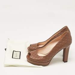 Gucci Brown Microguccissima Leather Peep Toe Platform Pumps Size 36.5