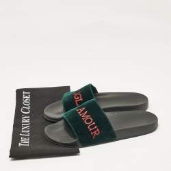 Gucci Green Velvet Embroidered L'aveugle Par Amour Slides Size 39