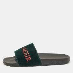 Gucci Green Velvet Embroidered L'aveugle Par Amour Slides Size 39