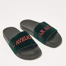 Gucci Green Velvet Embroidered L'aveugle Par Amour Slides Size 39