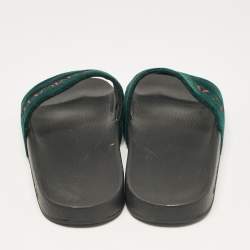 Gucci Green Velvet Embroidered L'aveugle Par Amour Slides Size 39