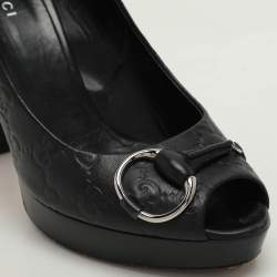 Pre Owned Gucci Black Leather Peep Toe Pumps Size 38