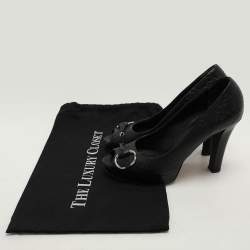 Pre Owned Gucci Black Leather Peep Toe Pumps Size 38