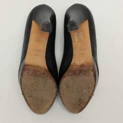 Pre Owned Gucci Black Leather Peep Toe Pumps Size 38
